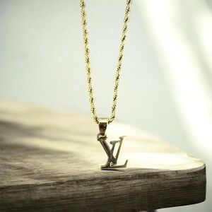 Gold Rope Chain Necklace with LV Pendant